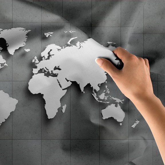 duvar-dekorasyonu-5149-06 Beton Zemin Üzerinde 3D Silüet Dünya Haritası Duvar Örtüsü 5149