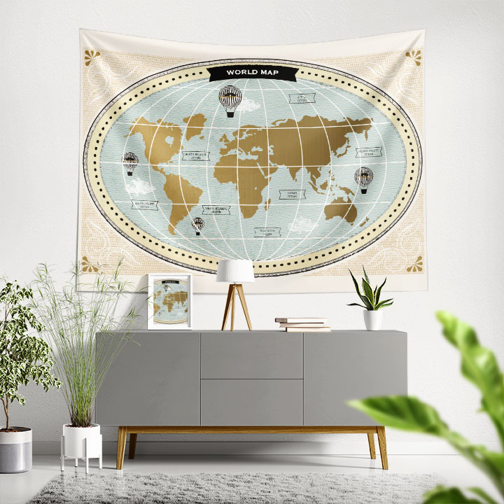 Vintage Oval Dünya Haritası Duvar Örtüsü 5150