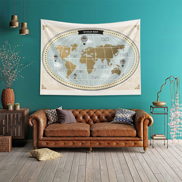 Vintage Oval Dünya Haritası Duvar Örtüsü 5150