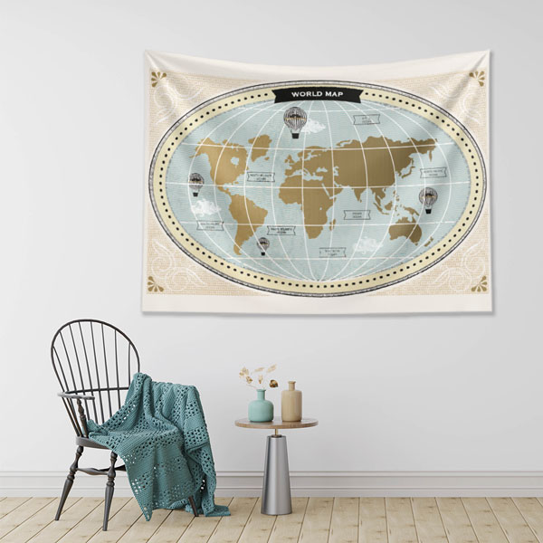 Vintage Oval Dünya Haritası Duvar Örtüsü 5150