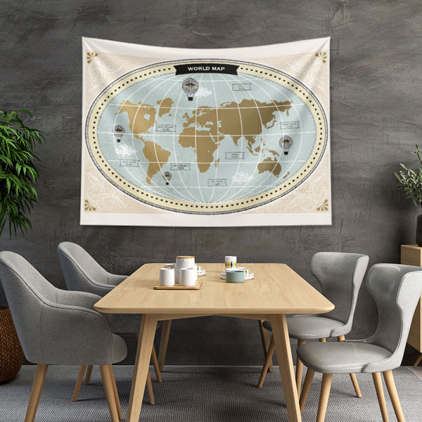 Vintage Oval Dünya Haritası Duvar Örtüsü 5150
