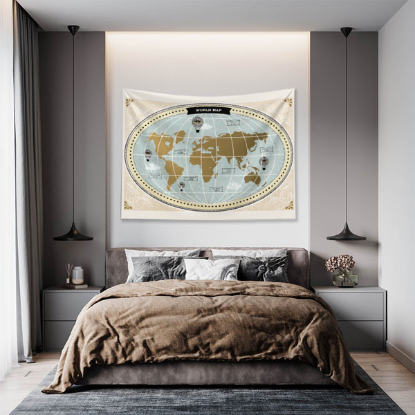 Vintage Oval Dünya Haritası Duvar Örtüsü 5150