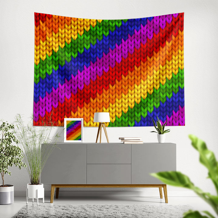 Gökkuşağı Renkli Örgü Dokulu Desen Sanatı Duvar Örtüsü 5186