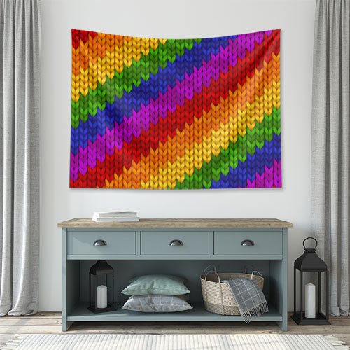 Gökkuşağı Renkli Örgü Dokulu Desen Sanatı Duvar Örtüsü 5186