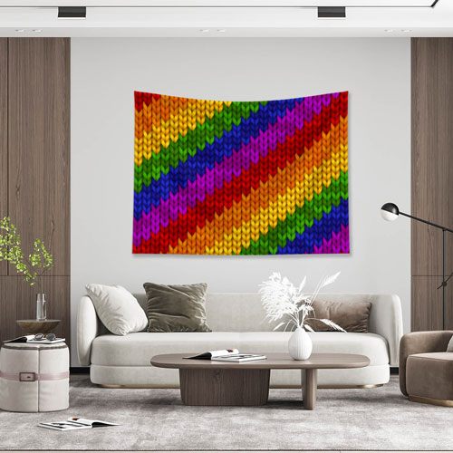Gökkuşağı Renkli Örgü Dokulu Desen Sanatı Duvar Örtüsü 5186