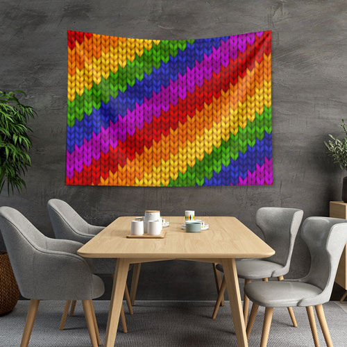 Gökkuşağı Renkli Örgü Dokulu Desen Sanatı Duvar Örtüsü 5186