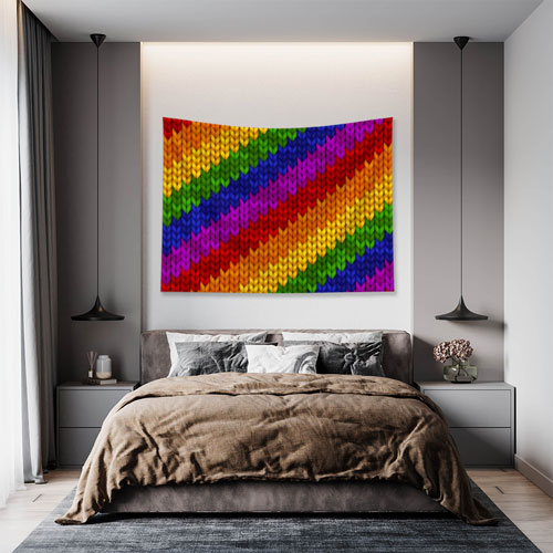 Gökkuşağı Renkli Örgü Dokulu Desen Sanatı Duvar Örtüsü 5186