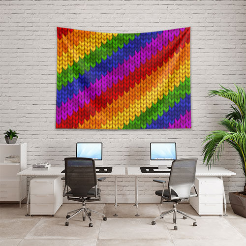 Gökkuşağı Renkli Örgü Dokulu Desen Sanatı Duvar Örtüsü 5186