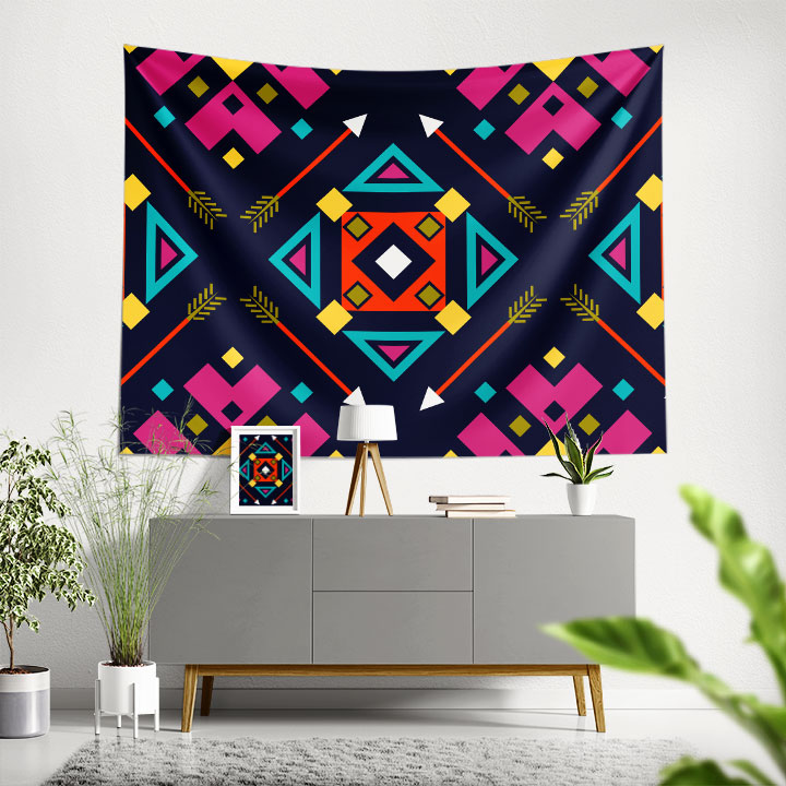 Renkli Etnik Geometrik Desen Sanatı Duvar Örtüsü 5195
