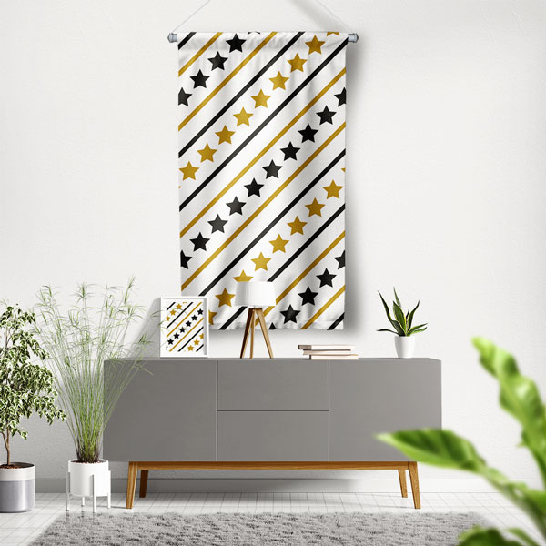 Yıldız Motifli Çizgili Desen Sanatı Duvar Flaması 5203