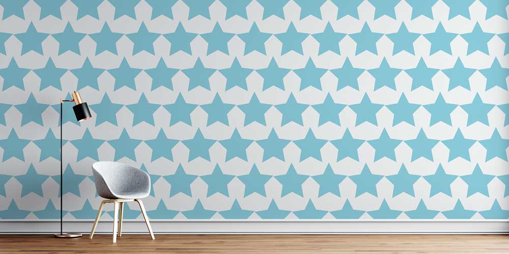 Mavi Beyaz Yıldız Desenli Geometrik Duvar Kağıdı 5224