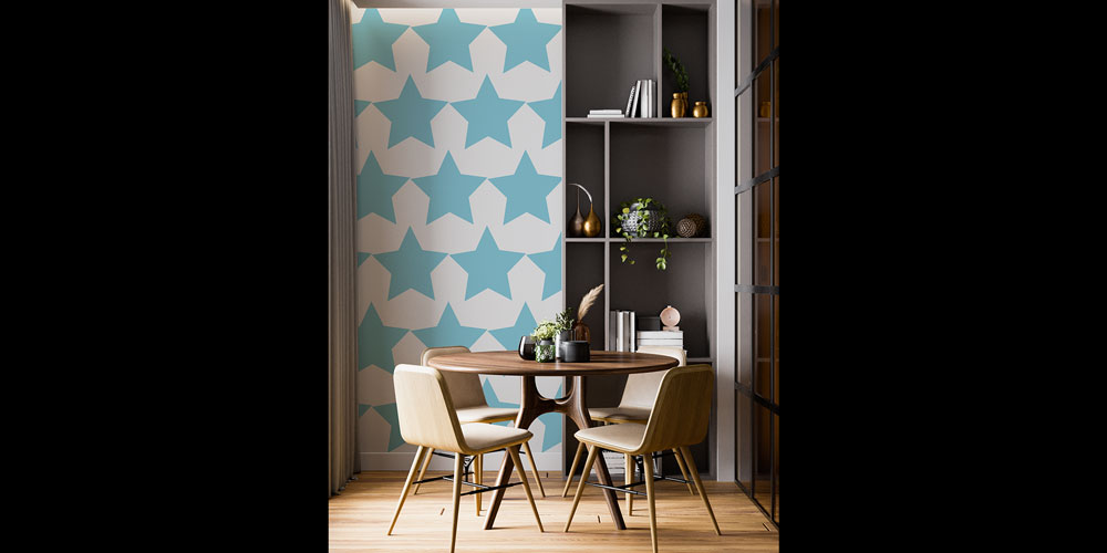Mavi Beyaz Yıldız Desenli Geometrik Duvar Kağıdı 5224