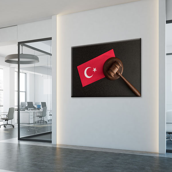 duvar-dekorasyonu-5262-02 Türk Bayraklı Hakim Tokmağı Temalı Kanvas Tablo – 5262