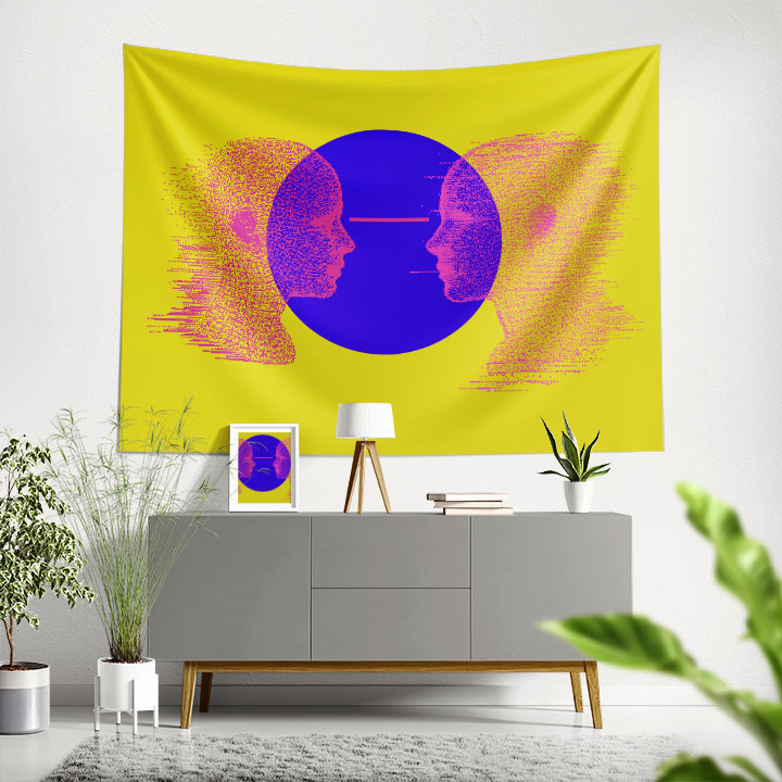 Dijital İnsan Silüetleri Soyut Sanat Duvar Örtüsü 5413