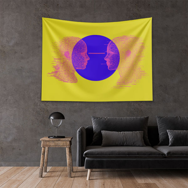 Dijital İnsan Silüetleri Soyut Sanat Duvar Örtüsü 5413