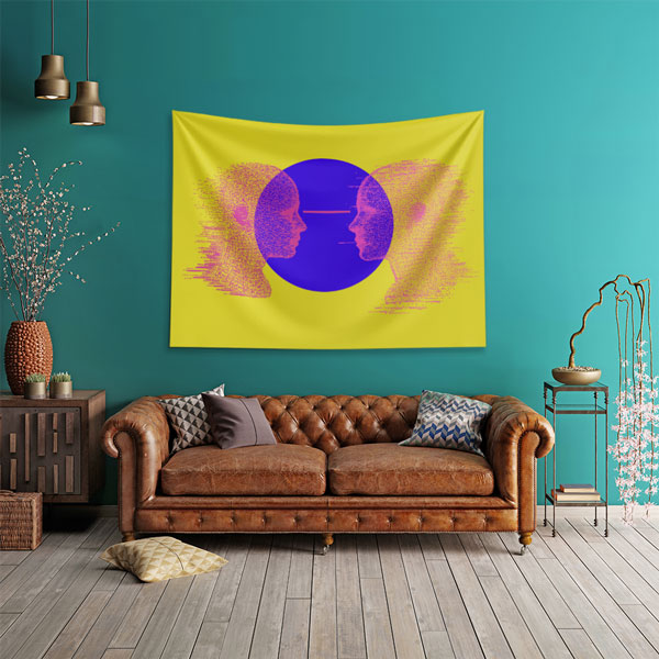 Dijital İnsan Silüetleri Soyut Sanat Duvar Örtüsü 5413