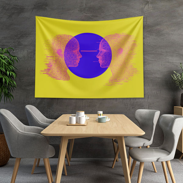 Dijital İnsan Silüetleri Soyut Sanat Duvar Örtüsü 5413