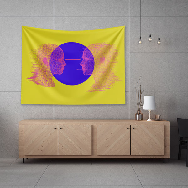 Dijital İnsan Silüetleri Soyut Sanat Duvar Örtüsü 5413