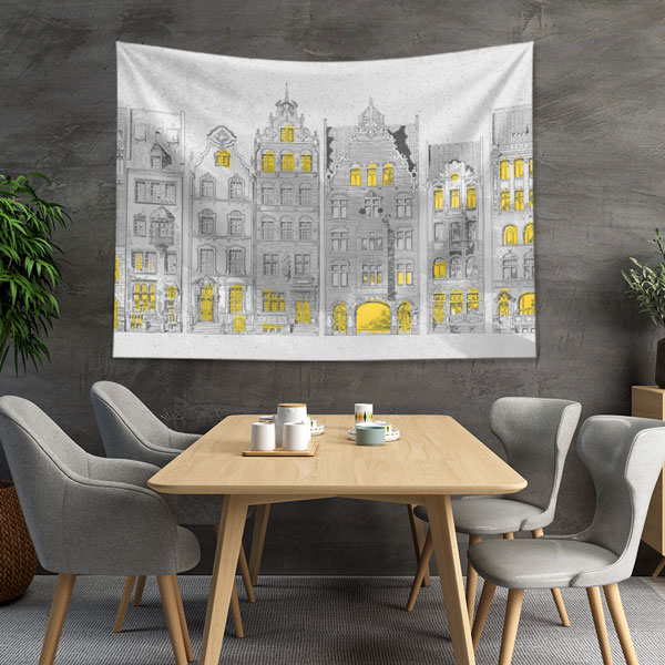 Tarihi Avrupa Mimarisi Çizimli Duvar Örtüsü Kumaş Baskı 5607