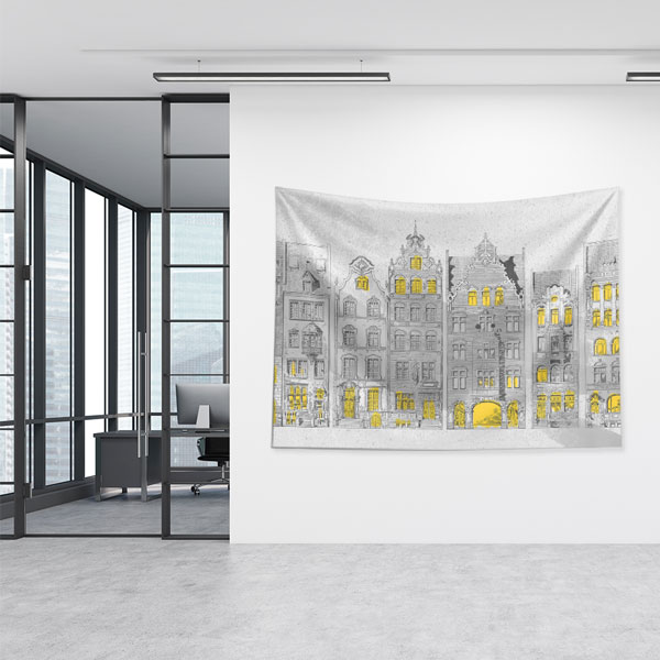 Tarihi Avrupa Mimarisi Çizimli Duvar Örtüsü Kumaş Baskı 5607