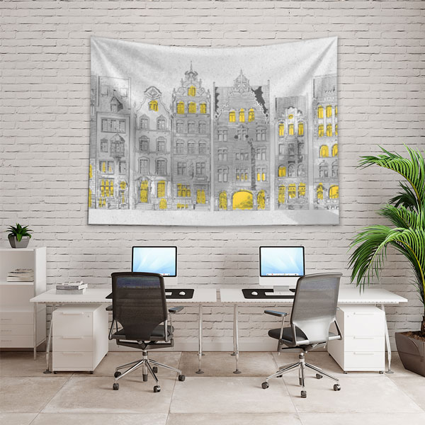 Tarihi Avrupa Mimarisi Çizimli Duvar Örtüsü Kumaş Baskı 5607