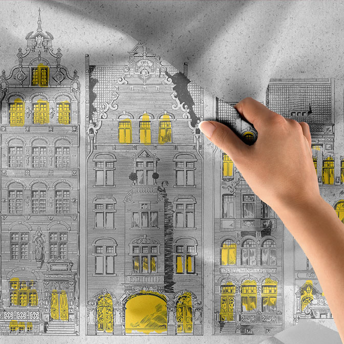 Tarihi Avrupa Mimarisi Çizimli Duvar Örtüsü Kumaş Baskı 5607