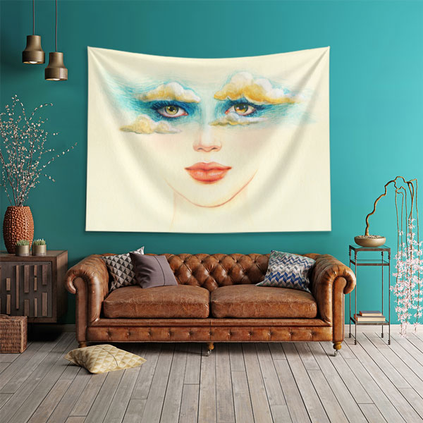 duvar-dekorasyonu-5728-01 Bulut Temalı Kadın Yüzü Kuaför Duvar Örtüsü 5728