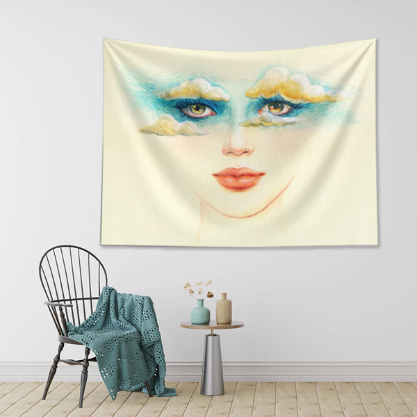 duvar-dekorasyonu-5728-02 Bulut Temalı Kadın Yüzü Kuaför Duvar Örtüsü 5728