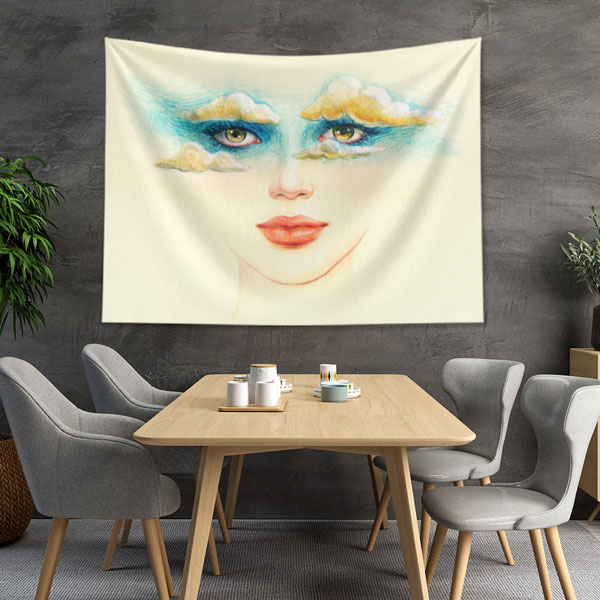 duvar-dekorasyonu-5728-03 Bulut Temalı Kadın Yüzü Kuaför Duvar Örtüsü 5728