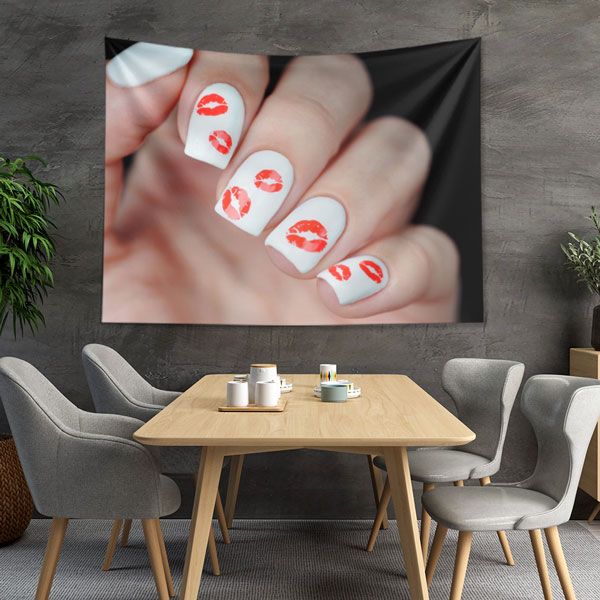 duvar-dekorasyonu-5730-03 Dudak İzi Tasarımlı Manikür Duvar Örtüsü 5730