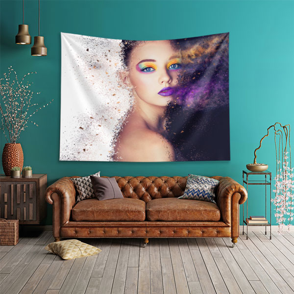 duvar-dekoratif-sanat-5742-01 Renkli Makyajlı Kadın Portresi Toz Efektli Duvar Örtüsü 5742