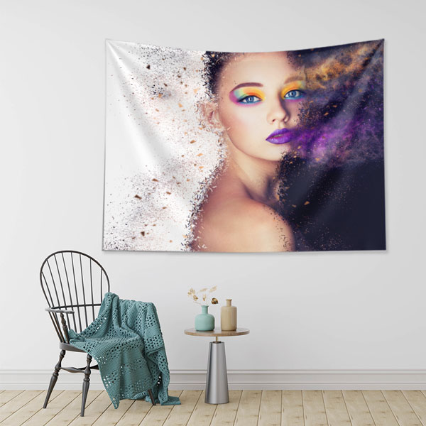 duvar-dekoratif-sanat-5742-02 Renkli Makyajlı Kadın Portresi Toz Efektli Duvar Örtüsü 5742