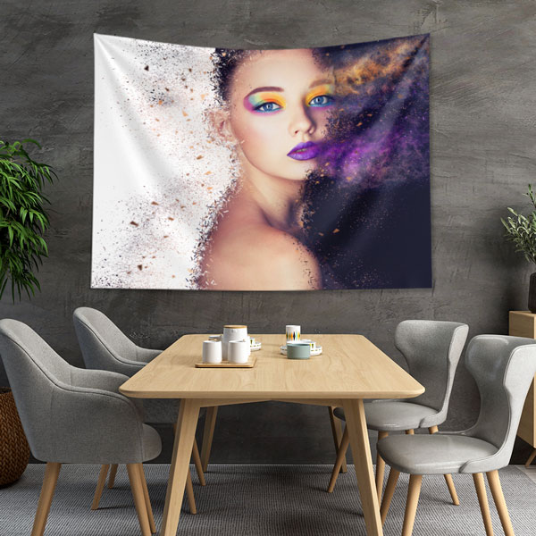 duvar-dekoratif-sanat-5742-03 Renkli Makyajlı Kadın Portresi Toz Efektli Duvar Örtüsü 5742