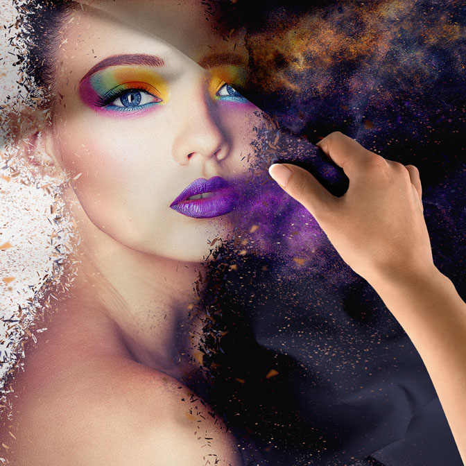 duvar-dekoratif-sanat-5742-04 Renkli Makyajlı Kadın Portresi Toz Efektli Duvar Örtüsü 5742