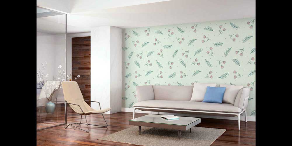 Minimal Yaprak ve Tomurcuk Desenli Ferah Botanik Duvar Kağıdı 4273