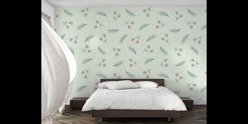 Minimal Yaprak ve Tomurcuk Desenli Ferah Botanik Duvar Kağıdı 4273