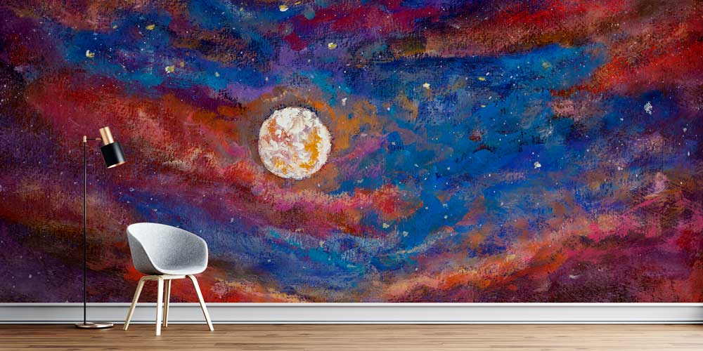 Soyut Ay ve Renkli Gece Gökyüzü Sanatsal Duvar Kağıdı 4347