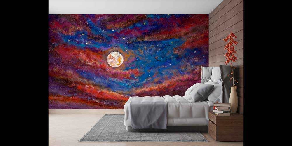 Soyut Ay ve Renkli Gece Gökyüzü Sanatsal Duvar Kağıdı 4347