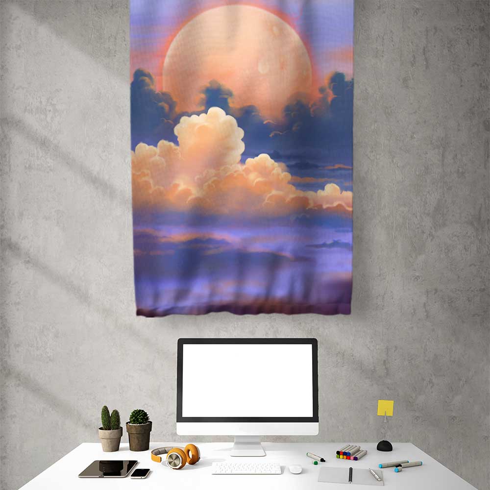 Ay ve Bulut Manzarası Dekoratif Duvar Flaması 4372
