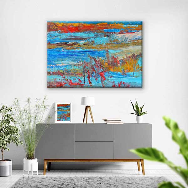 Soyut Kırmızı ve Mavi Peyzaj Kanvas Tablo 4375