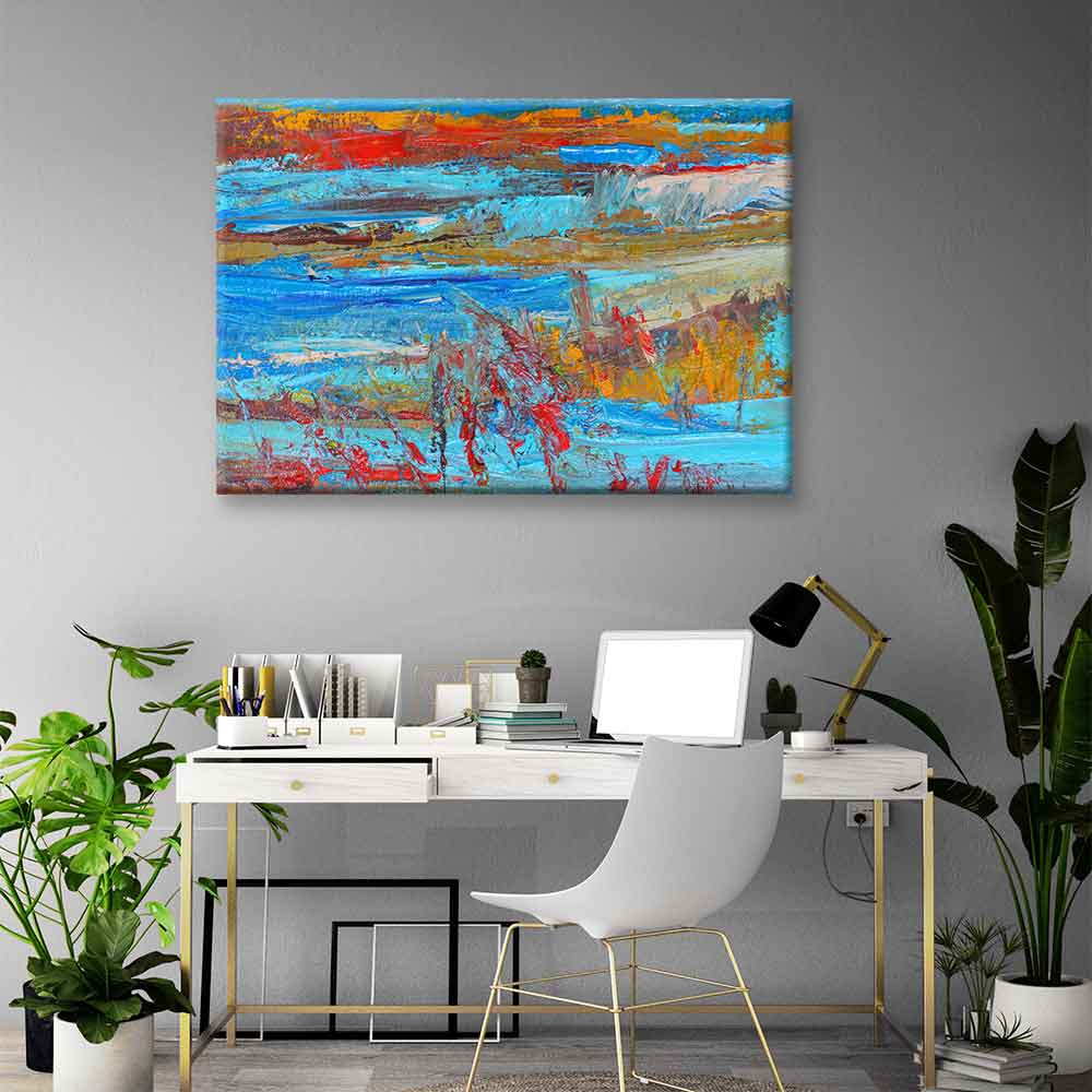 Soyut Kırmızı ve Mavi Peyzaj Kanvas Tablo 4375