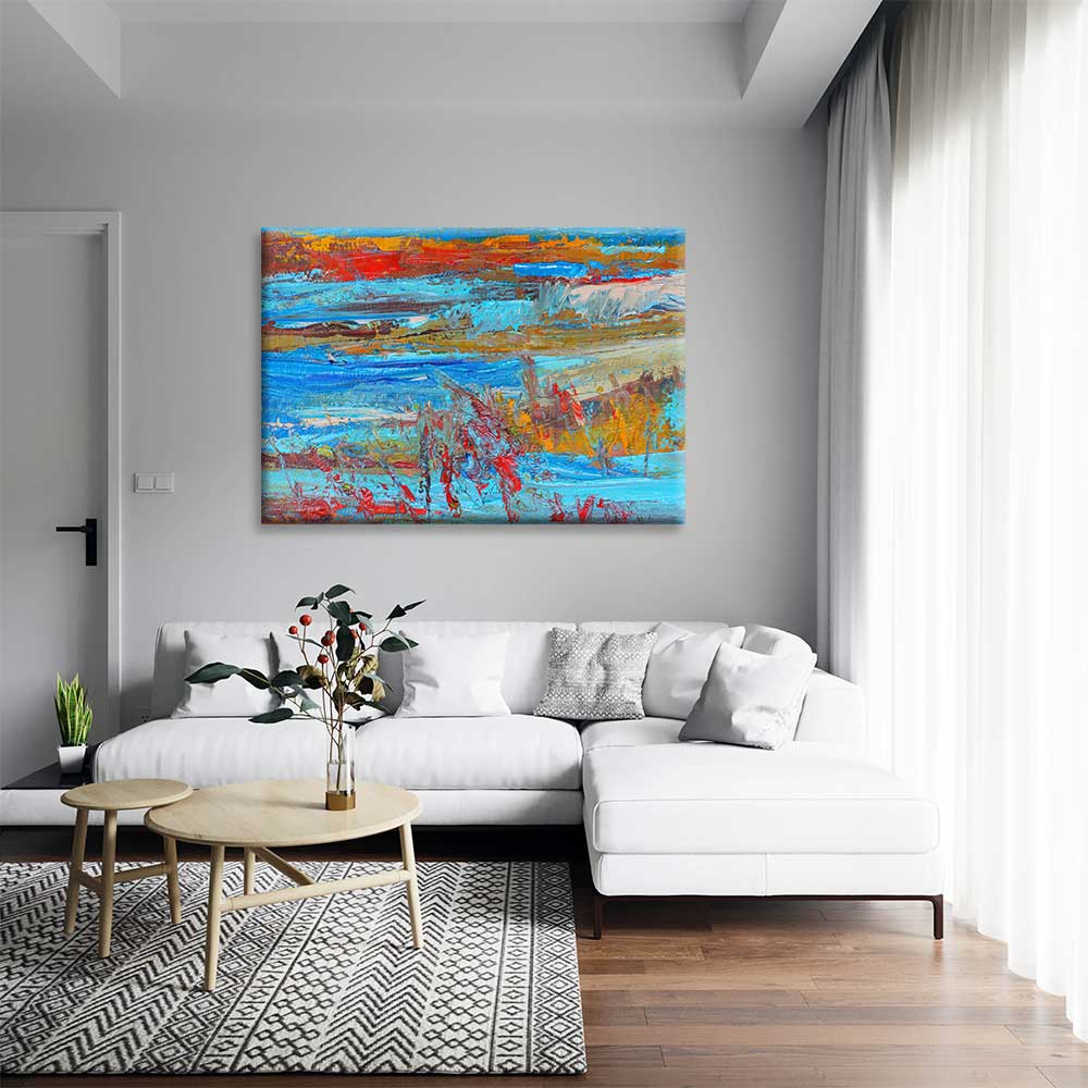 Soyut Kırmızı ve Mavi Peyzaj Kanvas Tablo 4375