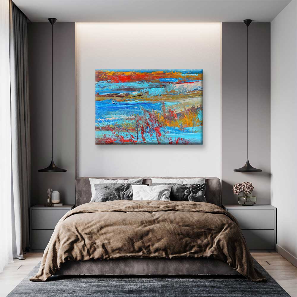 Soyut Kırmızı ve Mavi Peyzaj Kanvas Tablo 4375