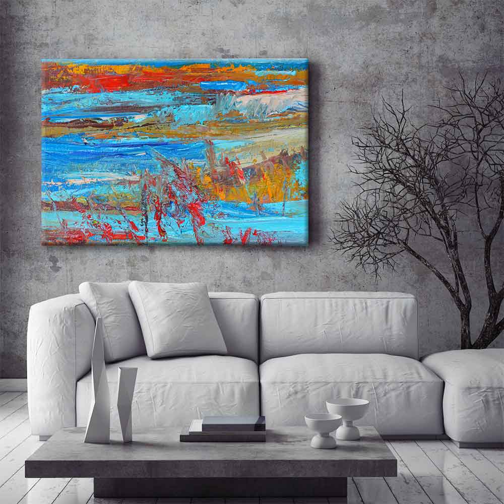 Soyut Kırmızı ve Mavi Peyzaj Kanvas Tablo 4375