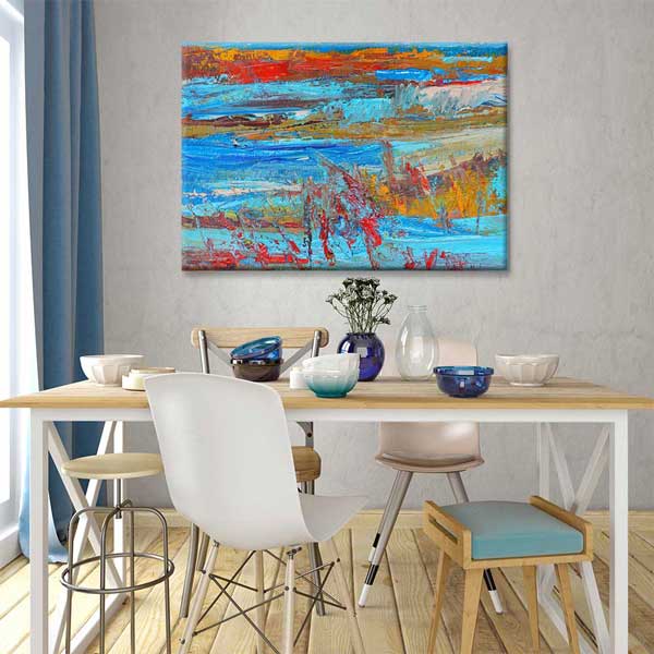 Soyut Kırmızı ve Mavi Peyzaj Kanvas Tablo 4375