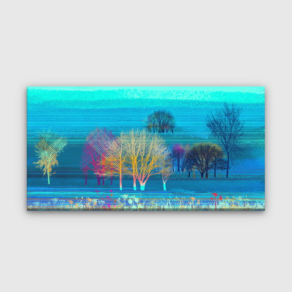 Neon Renkli Ağaç Siluetleri Soyut Kanvas Tablo 4403
