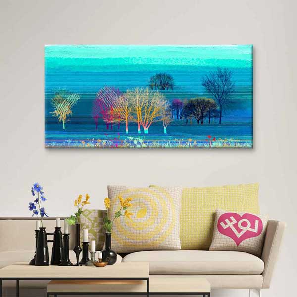 Neon Renkli Ağaç Siluetleri Soyut Kanvas Tablo 4403