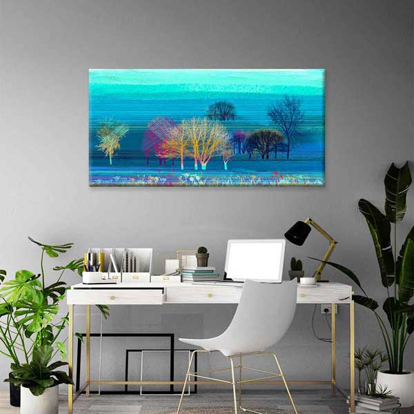 Neon Renkli Ağaç Siluetleri Soyut Kanvas Tablo 4403