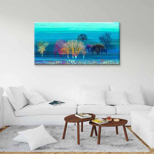 Neon Renkli Ağaç Siluetleri Soyut Kanvas Tablo 4403