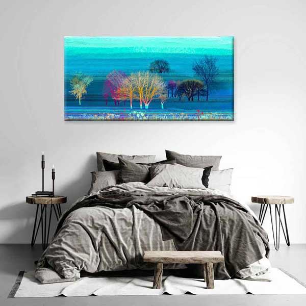 Neon Renkli Ağaç Siluetleri Soyut Kanvas Tablo 4403